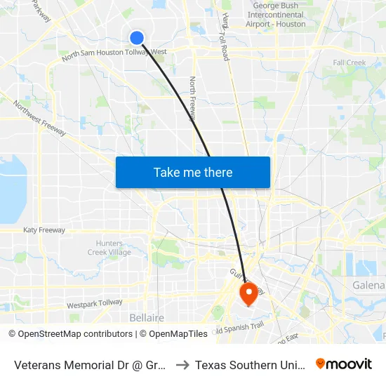 Veterans Memorial Dr @ Greens Rd to Texas Southern University map