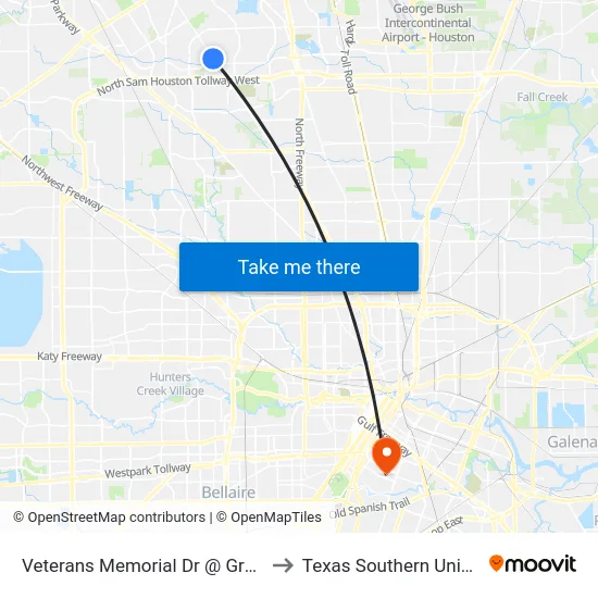Veterans Memorial Dr @ Greens Rd to Texas Southern University map