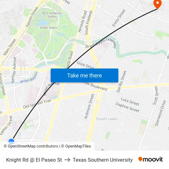 Knight Rd @ El Paseo St to Texas Southern University map