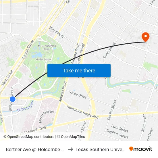 Bertner Ave @ Holcombe Blvd to Texas Southern University map