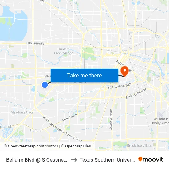 Bellaire Blvd @ S Gessner Rd to Texas Southern University map