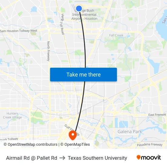 Airmail Rd @ Pallet Rd to Texas Southern University map