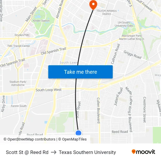 Scott St @ Reed Rd to Texas Southern University map