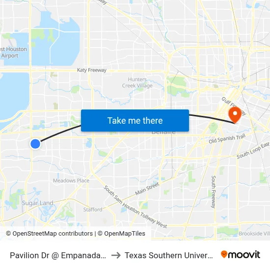 Pavilion Dr @ Empanada Dr to Texas Southern University map