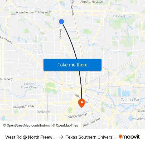 West Rd @ North Freeway to Texas Southern University map