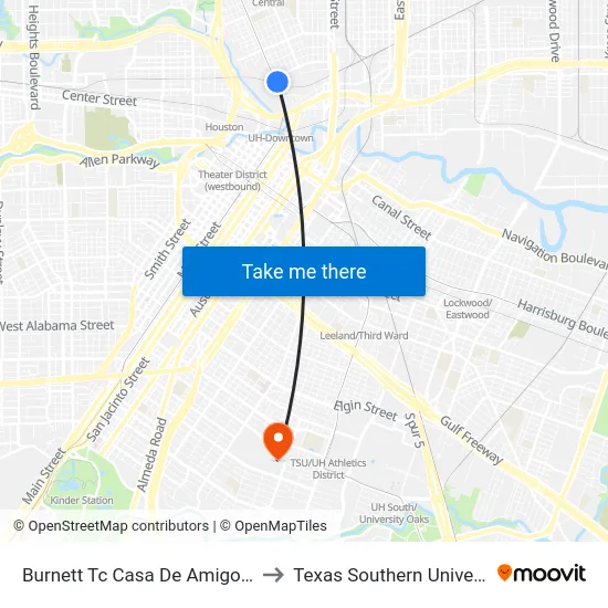Burnett Tc Casa De Amigos Nb to Texas Southern University map