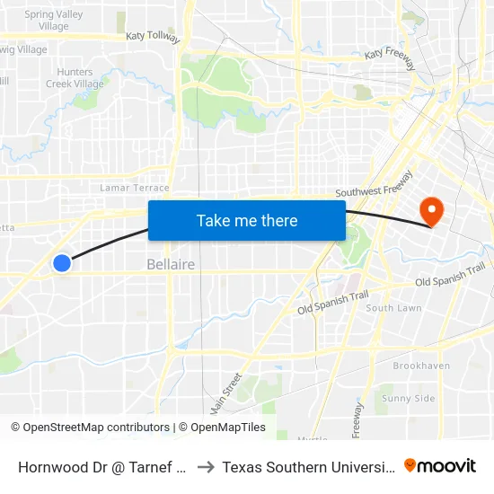 Hornwood Dr @ Tarnef Dr to Texas Southern University map
