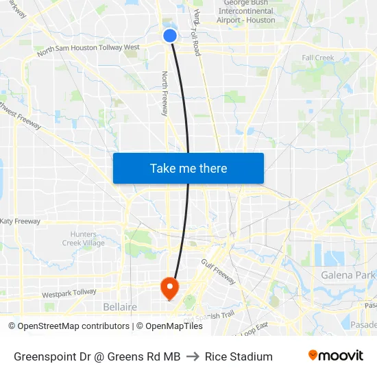 Greenspoint Dr @ Greens Rd MB to Rice Stadium map