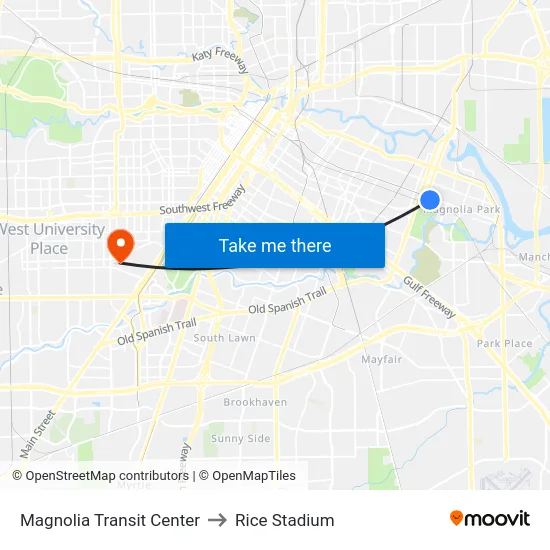 Magnolia Transit Center to Rice Stadium map