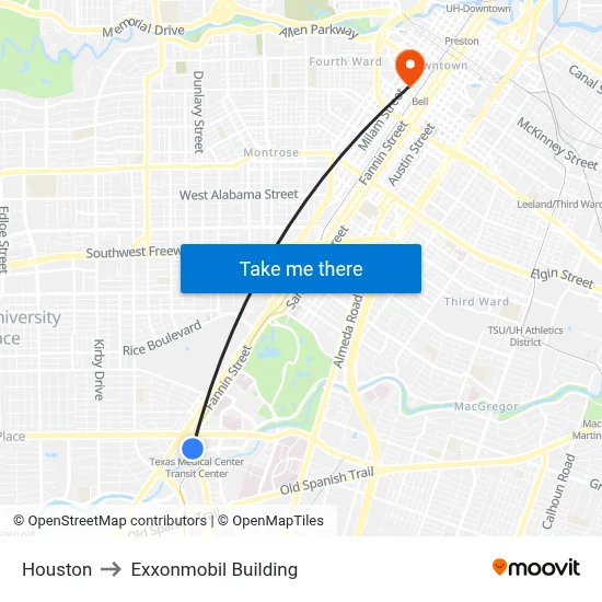 Houston to Exxonmobil Building map