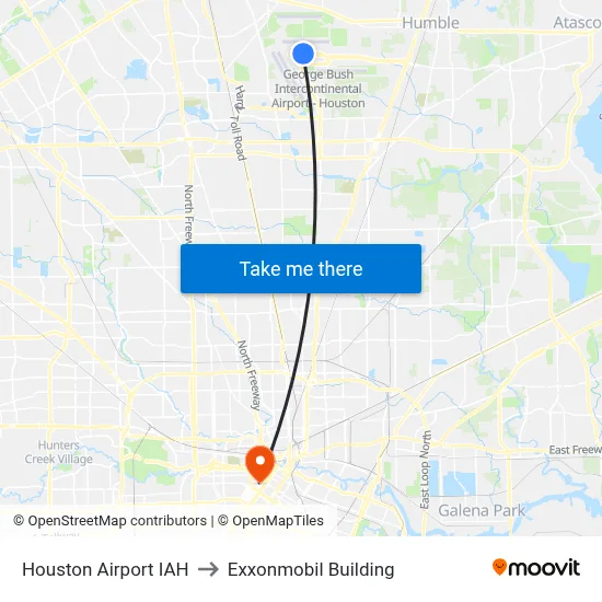 Houston Airport IAH to Exxonmobil Building map