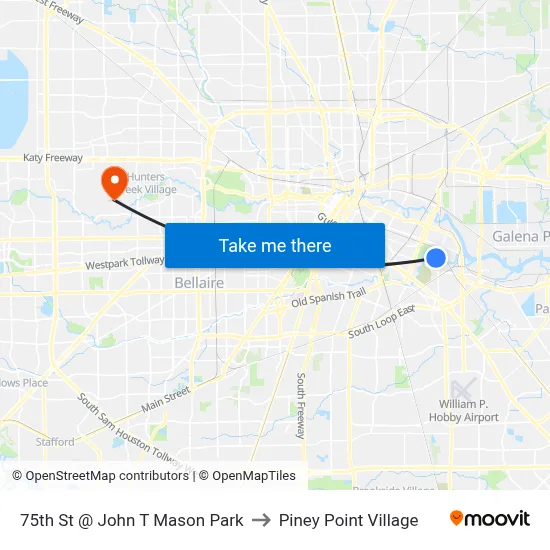 75th St @ John T Mason Park to Piney Point Village map