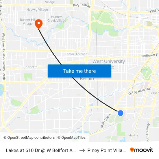 Lakes at 610 Dr @ W Bellfort Ave to Piney Point Village map