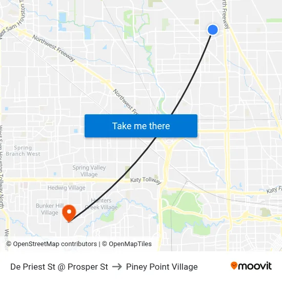 De Priest St @ Prosper St to Piney Point Village map