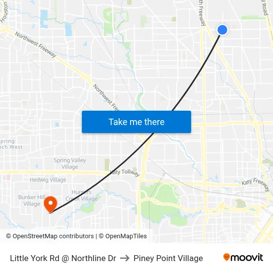 Little York Rd @ Northline Dr to Piney Point Village map