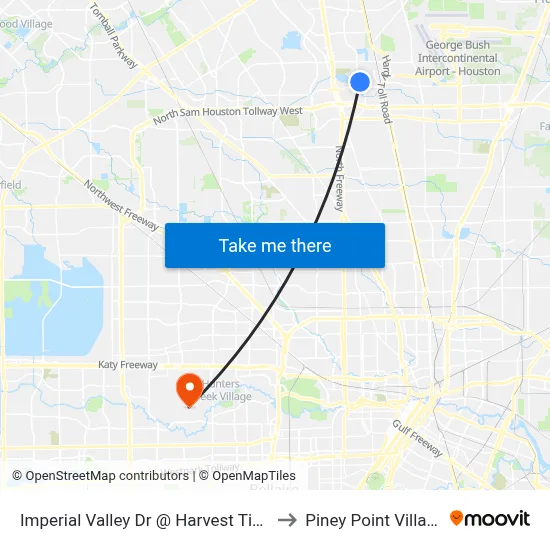 Imperial Valley Dr @ Harvest Time to Piney Point Village map