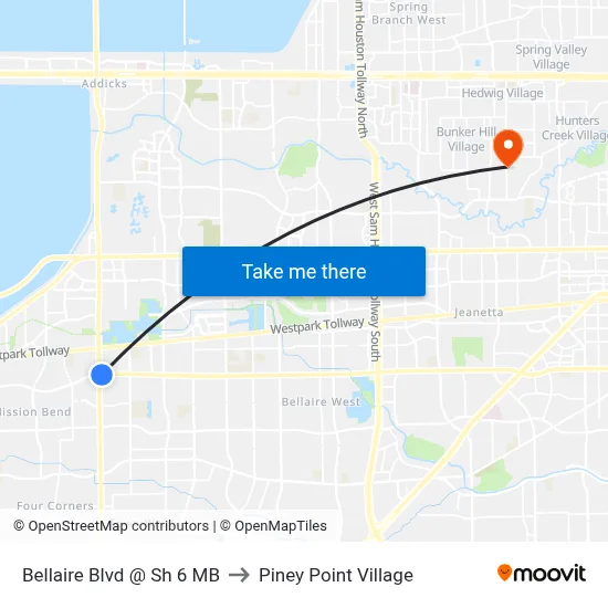Bellaire Blvd @ Sh 6 MB to Piney Point Village map