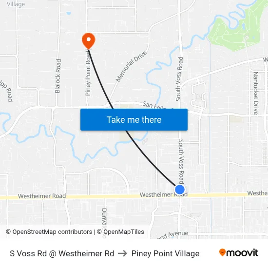 S Voss Rd @ Westheimer Rd to Piney Point Village map