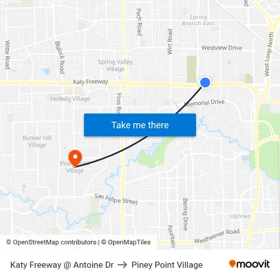 Katy Freeway @ Antoine Dr to Piney Point Village map