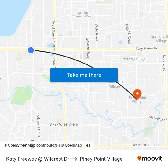 Katy Freeway @ Wilcrest Dr to Piney Point Village map