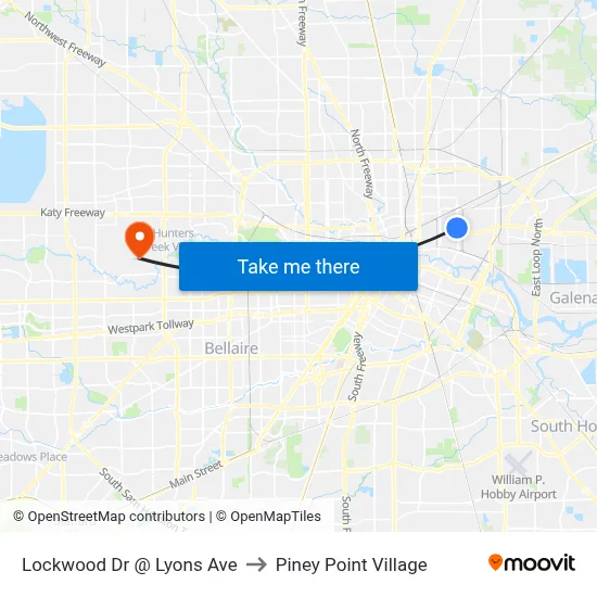Lockwood Dr @ Lyons Ave to Piney Point Village map