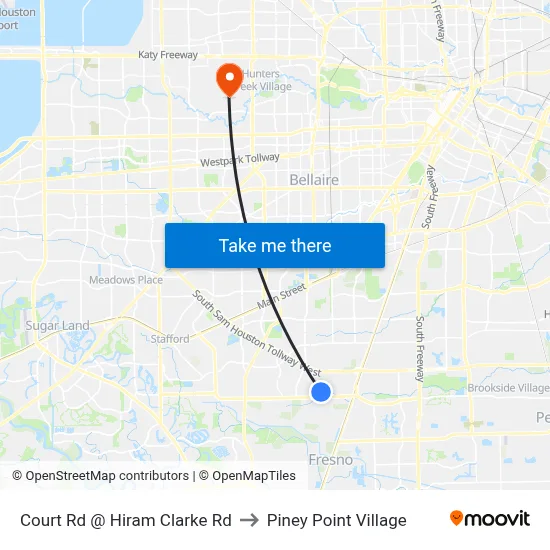 Court Rd @ Hiram Clarke Rd to Piney Point Village map