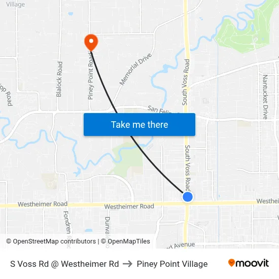 S Voss Rd @ Westheimer Rd to Piney Point Village map