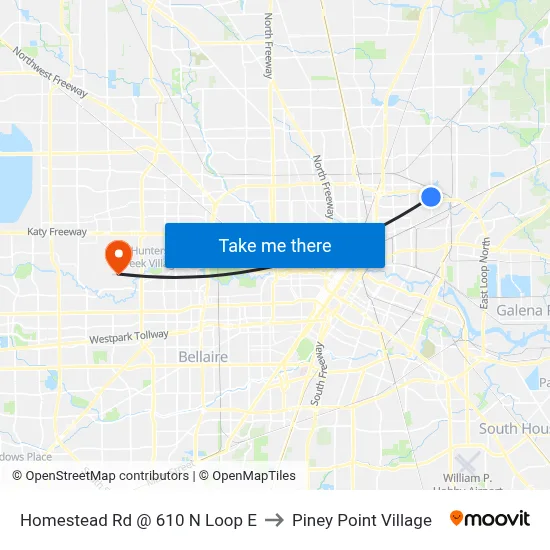 Homestead Rd @ 610 N Loop E to Piney Point Village map