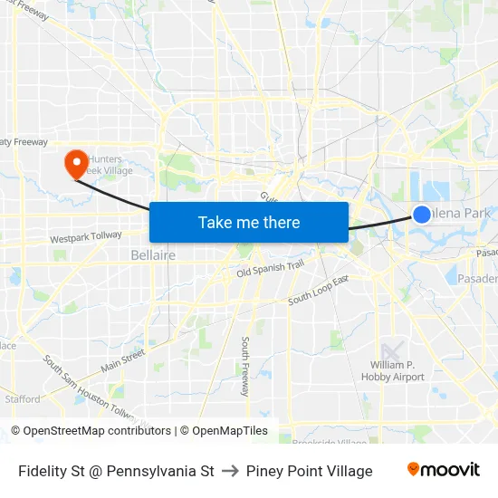Fidelity St @ Pennsylvania St to Piney Point Village map