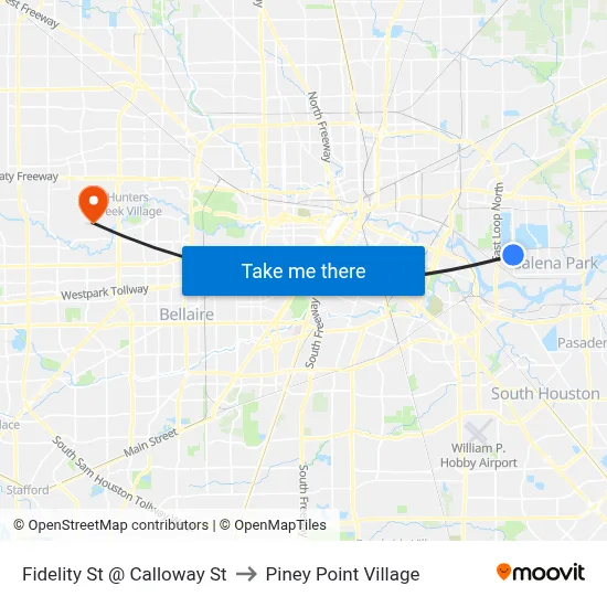 Fidelity St @ Calloway St to Piney Point Village map