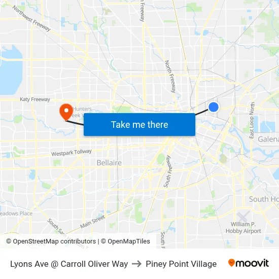 Lyons Ave @ Carroll Oliver Way to Piney Point Village map