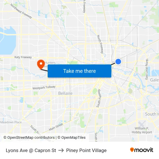 Lyons Ave @ Capron St to Piney Point Village map