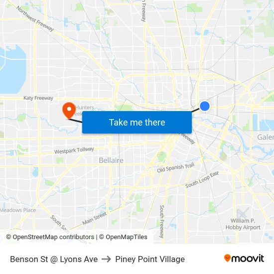 Benson St @ Lyons Ave to Piney Point Village map