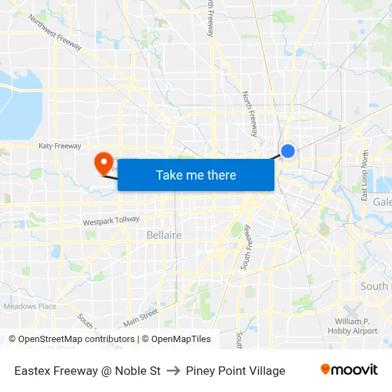 Eastex Freeway @ Noble St to Piney Point Village map