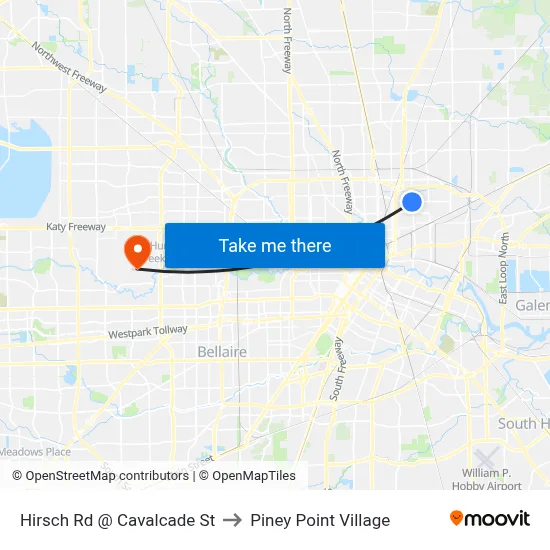 Hirsch Rd @ Cavalcade St to Piney Point Village map