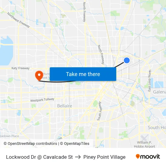 Lockwood Dr @ Cavalcade St to Piney Point Village map