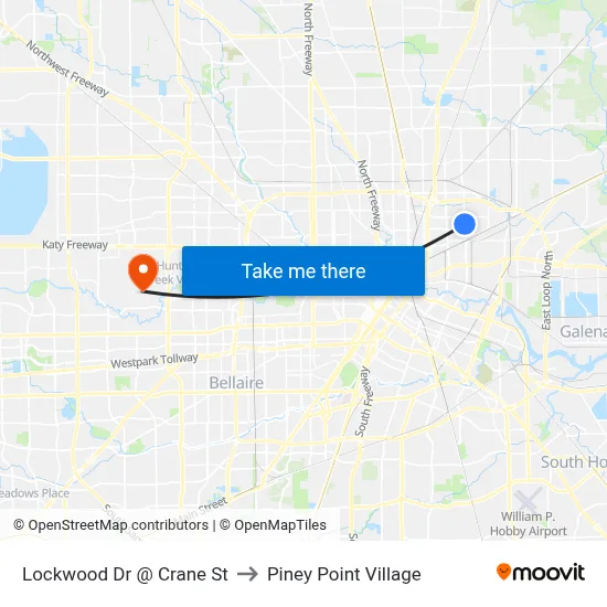 Lockwood Dr @ Crane St to Piney Point Village map