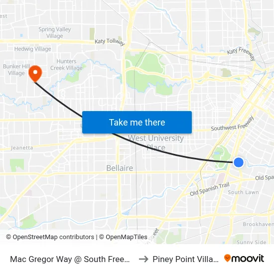 Mac Gregor Way @ South Freeway to Piney Point Village map
