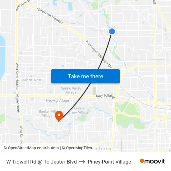 W Tidwell Rd @ Tc Jester Blvd to Piney Point Village map