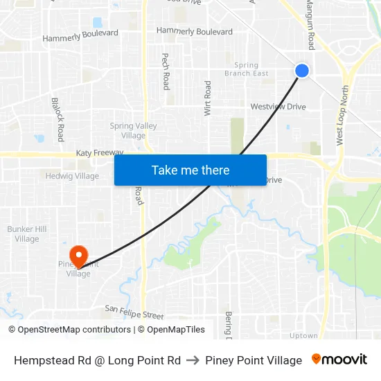 Hempstead Rd @ Long Point Rd to Piney Point Village map