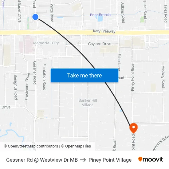 Gessner Rd @ Westview Dr MB to Piney Point Village map