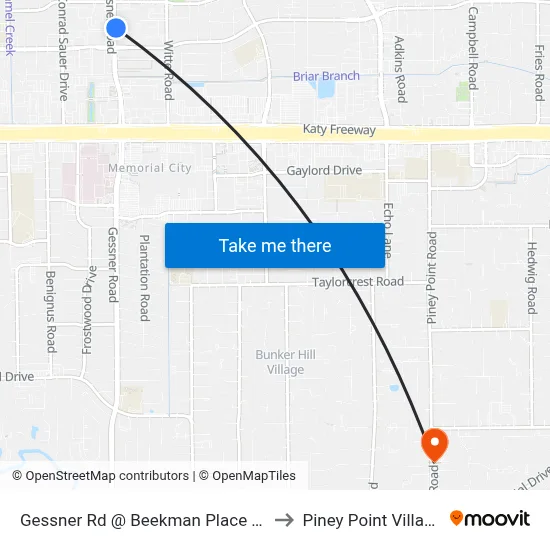 Gessner Rd @ Beekman Place Dr to Piney Point Village map