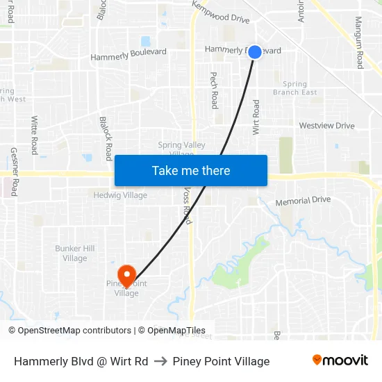 Hammerly Blvd @ Wirt Rd to Piney Point Village map