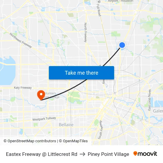 Eastex Freeway @ Littlecrest Rd to Piney Point Village map