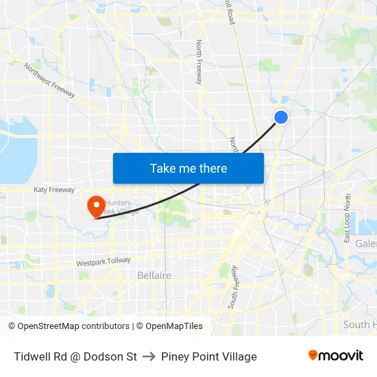 Tidwell Rd @ Dodson St to Piney Point Village map