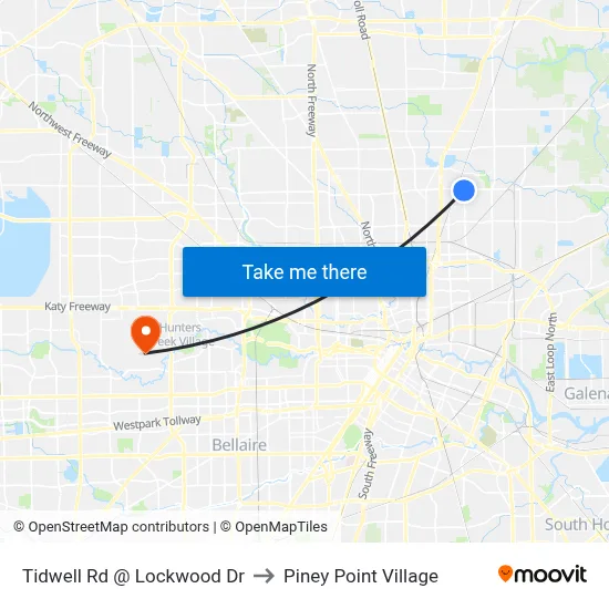Tidwell Rd @ Lockwood Dr to Piney Point Village map
