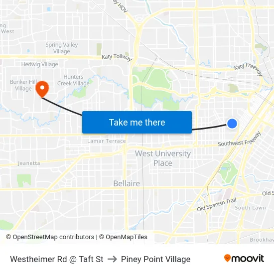 Westheimer Rd @ Taft St to Piney Point Village map
