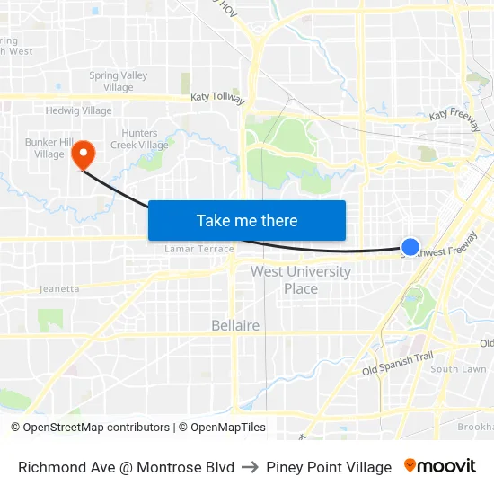 Richmond Ave @ Montrose Blvd to Piney Point Village map
