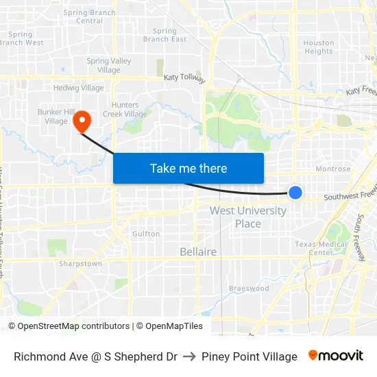 Richmond Ave @ S Shepherd Dr to Piney Point Village map