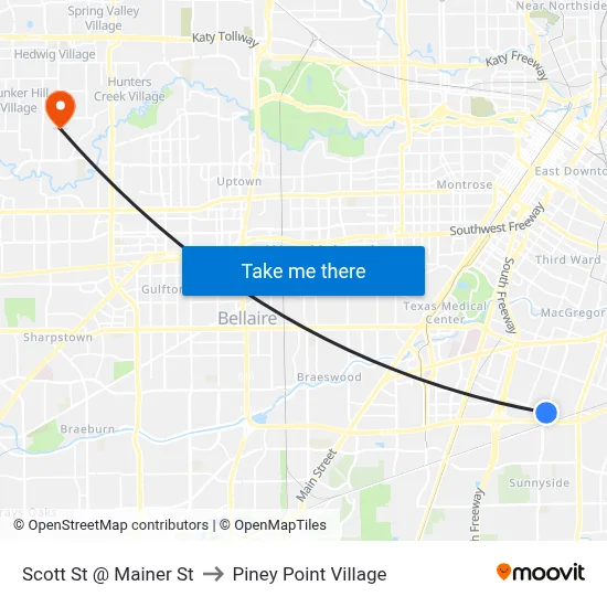 Scott St @ Mainer St to Piney Point Village map